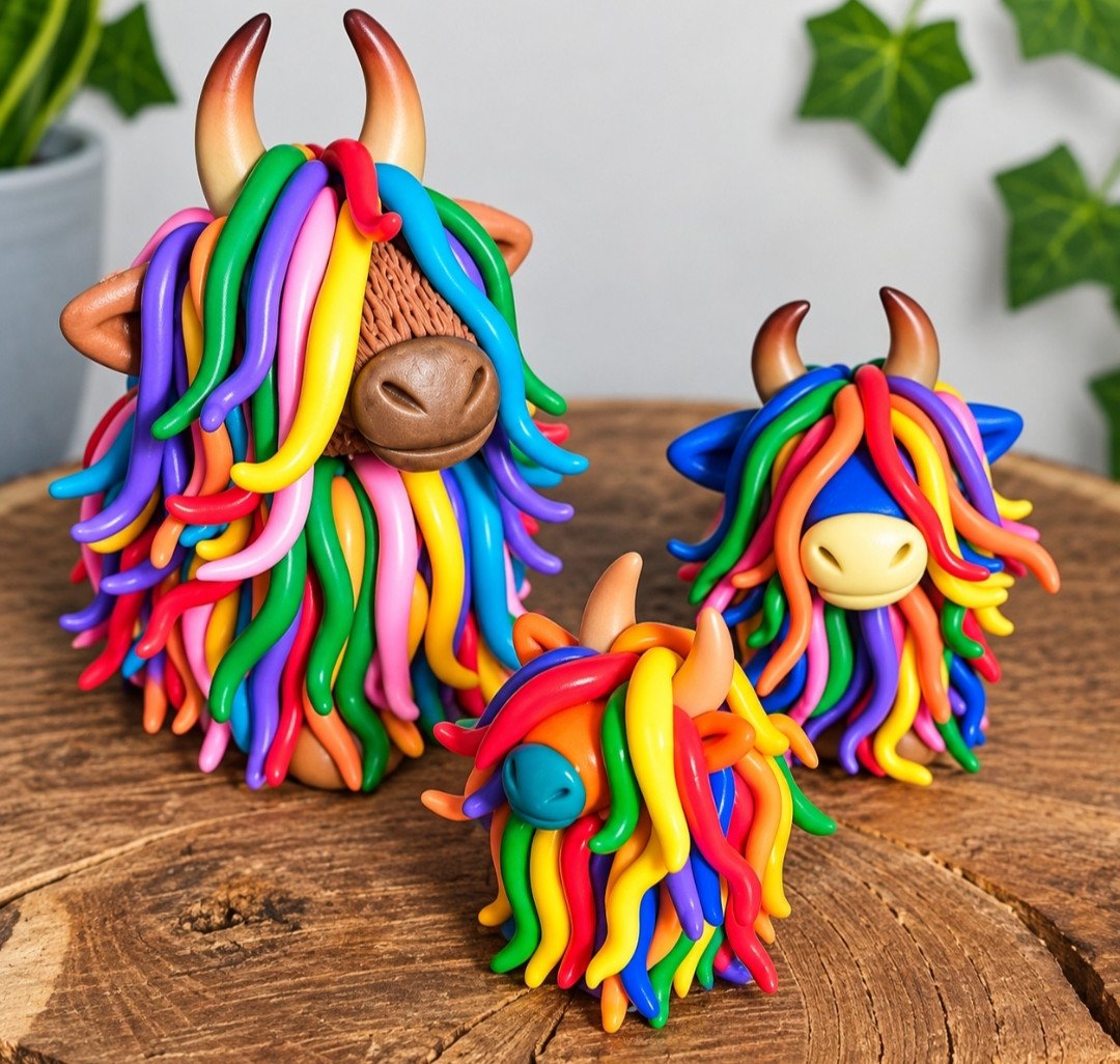 Bright and fun Highland cow figures
